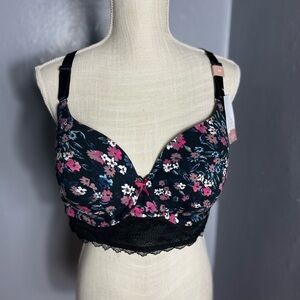 Cacique Floral Lace Racerback Longline Bra 44B NWT Cottagecore Coquette Plus